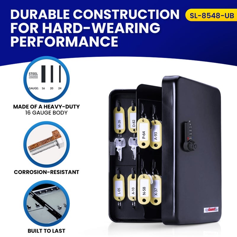 KeyGuard Dual Access Combination Key Cabinet With Black 4-Dial Combi-Cam Ultra - 48 Hook, Conveniently Store Your Keys with 10,000 Possible Combinations, SL-8548-UB - Image 4